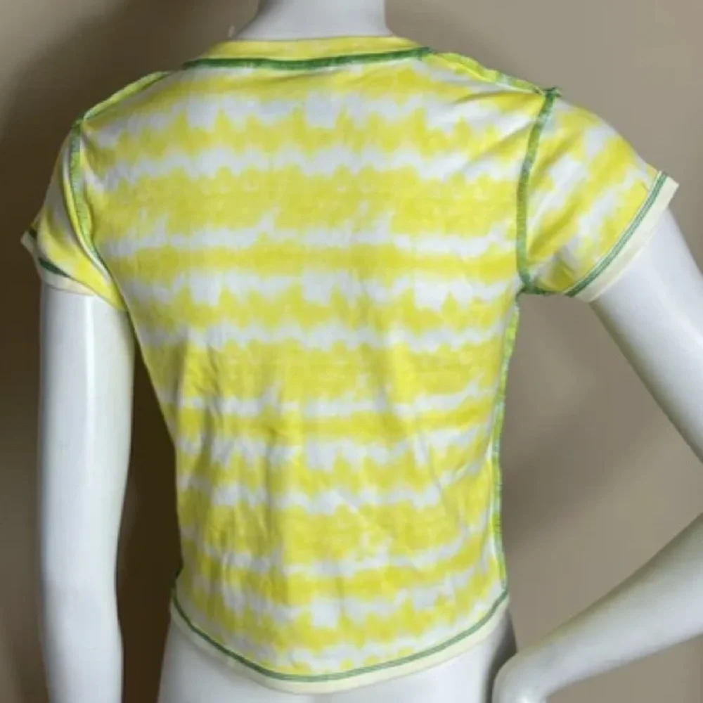 (A56) Free People Made Some‎ Souvenirs Earth Yellow Striped Cropped Tee, L, NWOT